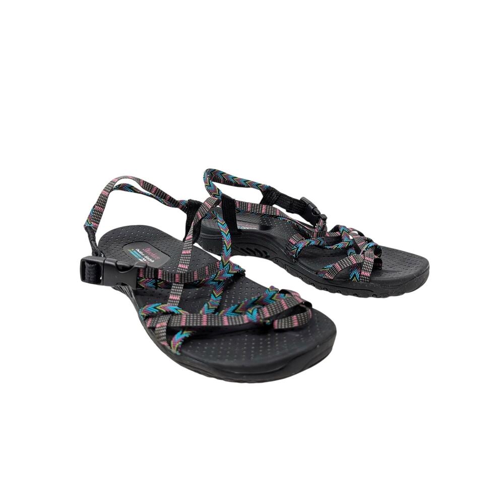 Skechers Reggae Islander Sandals Black Multi-Strap Toe Loop Slingback Size 8